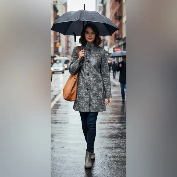 VTG Cole Haan Gray Lace Raincoat Jacket Details Sz S/M Rare Old Money Designer - Picture 3 of 13